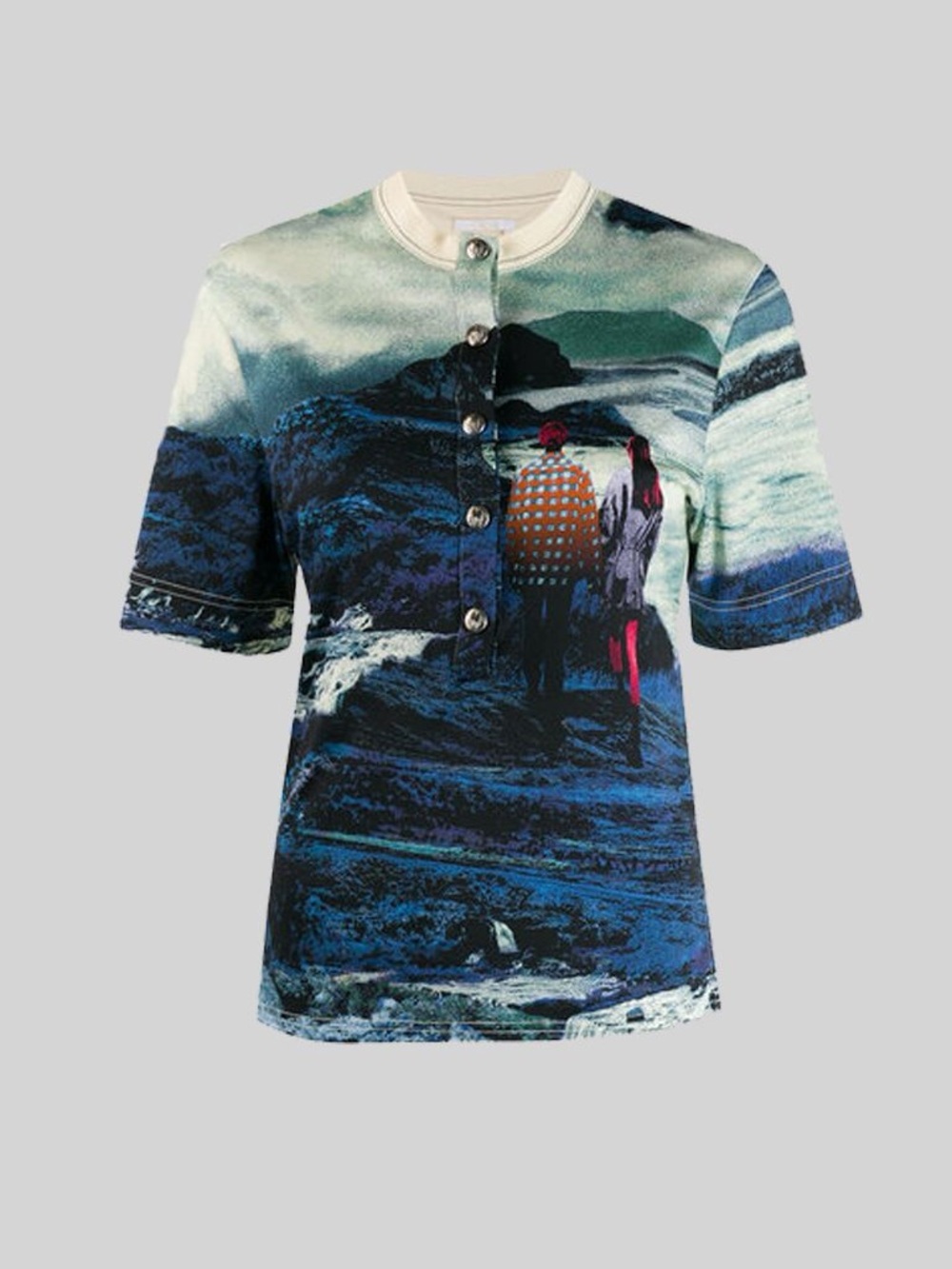 $1690 CHLOE endless love graphic printed button shirt blouse XL